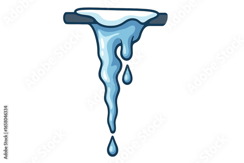 Melting icicle with water drop. Cartoon vector illustration. Cold winter weather icon. Frozen ice, snow thaw concept. Dripping water, frost season graphic element isolated.