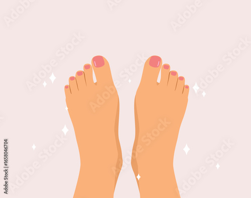 Fresh and clean pair of feet with smooth skin and perfect pedicure, designed for spa, wellness vector illustration