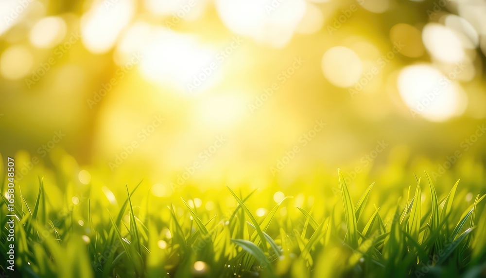 Obraz premium Sunlight illuminates fresh green blades of grass in a close up view capturing the beauty of the natural world