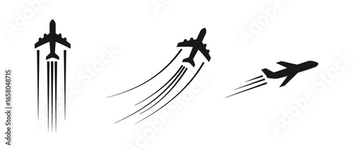 Vector art of flying plane with trail symbol, aeroplane icon with trace path, flight, travel, fly, jet, aircraft, aeroplane