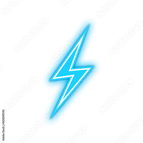 Glowing Blue lightning bolt icon on transparent background.
