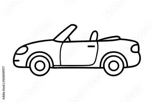 Simple outline of a convertible car. Vector cartoon illustration of a cabriolet. Minimalist line art drawing of a sports car. Automobile transport vehicle icon symbol design.