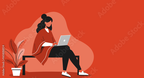 Young woman focused on laptop, embodying remote work, digital productivity, and flexible modern lifestyle.