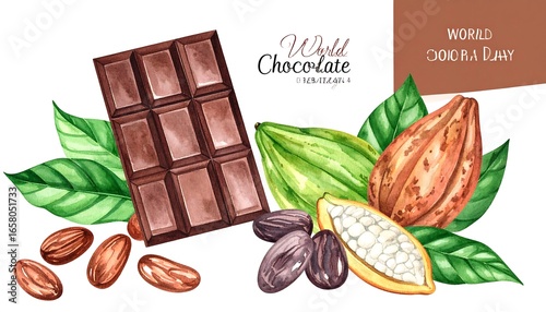 Watercolor chocolate and cacao illustration