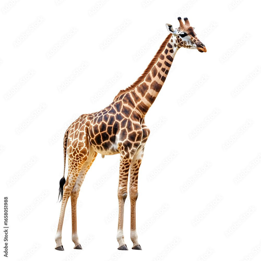 Fototapeta premium Majestic African Giraffe Standing on White Background