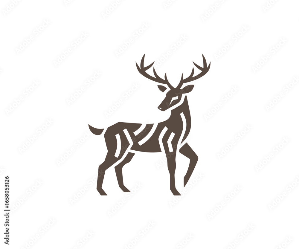 Fototapeta premium Brown stylized deer with geometric patterns on its body standing on a white background