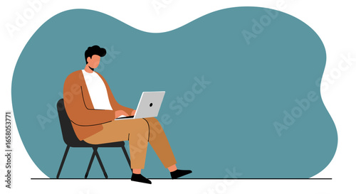 A focused man works remotely on his laptop, embodying modern digital productivity and flexible lifestyle. Ideal for business, education, or tech concepts.