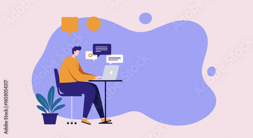 Professional working remotely on laptop, managing tasks and communicating online. Ideal for digital business, education, or tech solutions.