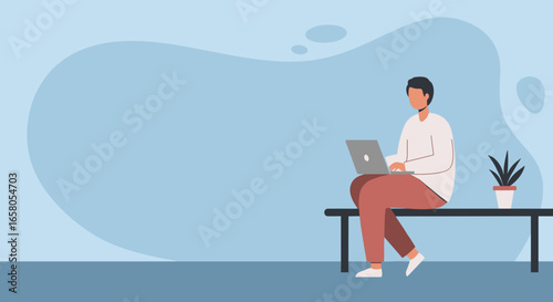 Young person working remotely on a laptop, embodying productivity and focus in a calm, modern digital workspace. Ideal for business and lifestyle concepts.