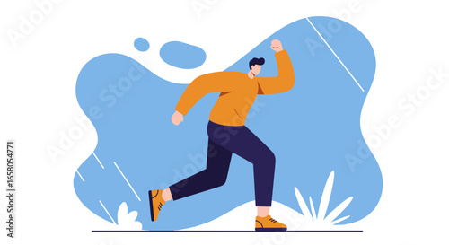 Energetic man running with determination, symbolizing progress, health, and a dynamic lifestyle. Ideal for concepts of achievement or swift action.