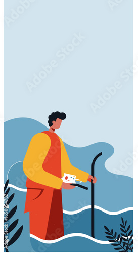 A man enjoys a peaceful fishing trip, a perfect leisure activity for relaxation and connection with nature. Ideal for lifestyle and outdoor concepts.