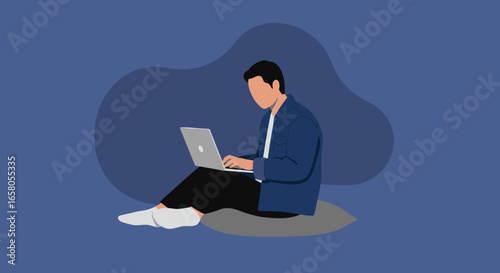 Faceless person works on laptop, depicting remote work, online learning, or digital lifestyle. Ideal for technology and productivity concepts.