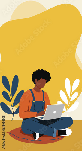 Relaxed person uses a laptop at home, representing remote work, online learning, and flexible digital lifestyle.