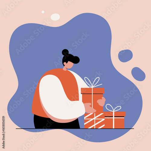 A person presents colorful gift boxes, ideal for holiday promotions, special occasion advertising, or conveying generosity and celebration.