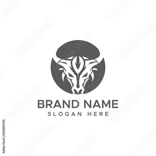 Dark Gray Bull Head Logo in Circle with vector