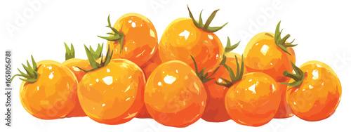 Watercolor heap pile of yellow ripe cherry tomatoes isolated on transparent background