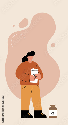Person preparing paper for recycling, advocating for sustainable and eco-friendly waste management. Concept of environmental responsibility.