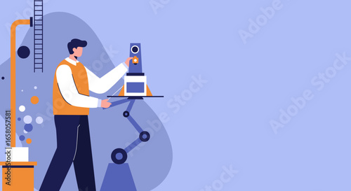 Man operates advanced equipment in a lab, symbolizing innovation, research, and technological development. Ideal for science, industry, and progress concepts.