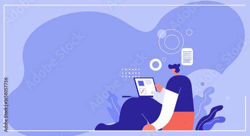 A person works remotely on a laptop, embodying productivity, online learning, and digital lifestyle. Ideal for business, education, or creative concepts.