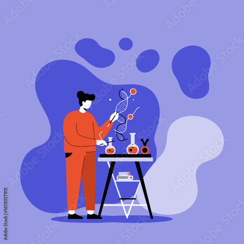 Scientist studying DNA and genetics in a lab, symbolizing scientific research, innovation, and biological discovery.