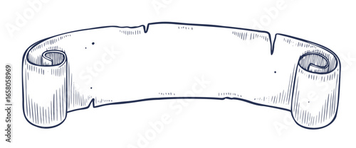 Photos Vector illustration of a curved Ribbon Banner in engraved style