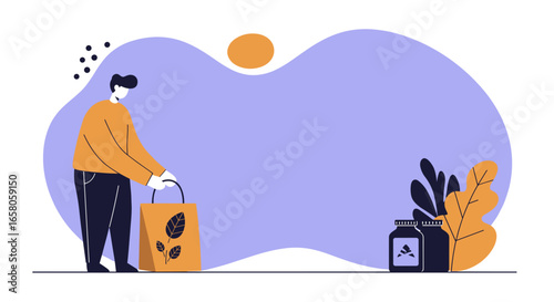 Person holding an eco-friendly shopping bag, representing sustainable living, healthy choices, and convenient delivery of natural products.