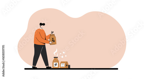 A person preparing organic products for a healthy lifestyle, emphasizing natural ingredients and sustainable living. Ideal for eco-friendly business, food, or agriculture concepts.