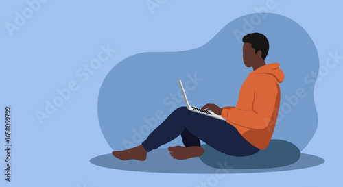 Person focused on laptop, embodying remote work, online education, or relaxed digital lifestyle.