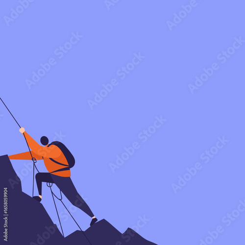 Determined person ascending a steep mountain, representing challenge, success, adventure, and overcoming obstacles. Ideal for business, lifestyle, or sports concepts.