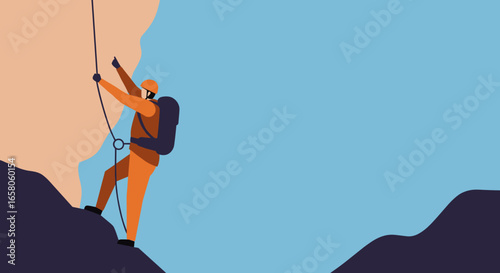 Determined climber ascends a challenging rock face, symbolizing adventure, perseverance, and achieving goals in outdoor sports.