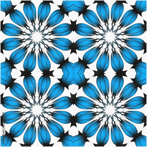 Evil eye beads follow each other's mandala patterns, blue evil eye beads