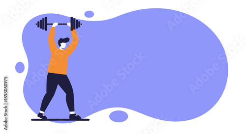 Strong man lifting a barbell overhead, showcasing fitness and a healthy lifestyle. Ideal for sports, workout, and wellness concepts.
