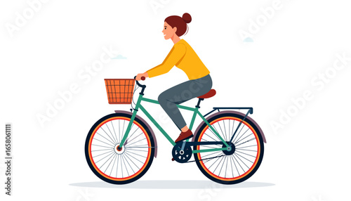 Woman Enjoying a Scenic Bicycle Ride