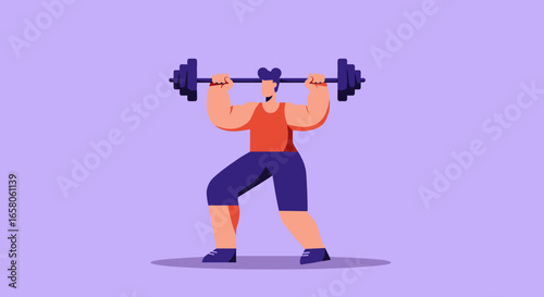 Strong man lifts heavy barbell, demonstrating strength, fitness, and dedication to health. Ideal for sports, workout, or wellness concepts.