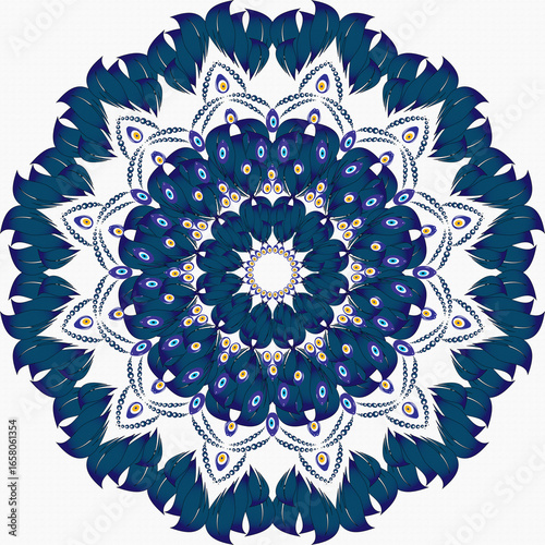 Evil eye beads follow each other's mandala patterns, blue evil eye beads