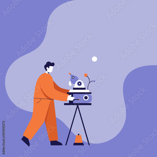 An individual operates a high-tech apparatus, representing exploration, innovation, research, and future technology development.