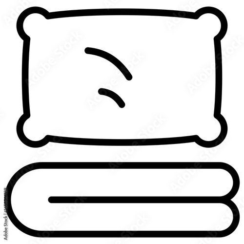 Pillow Blanket Outline Icon Design Vector - Pillow and folded blanket symbolizing comfort, rest, and bedroom essentials