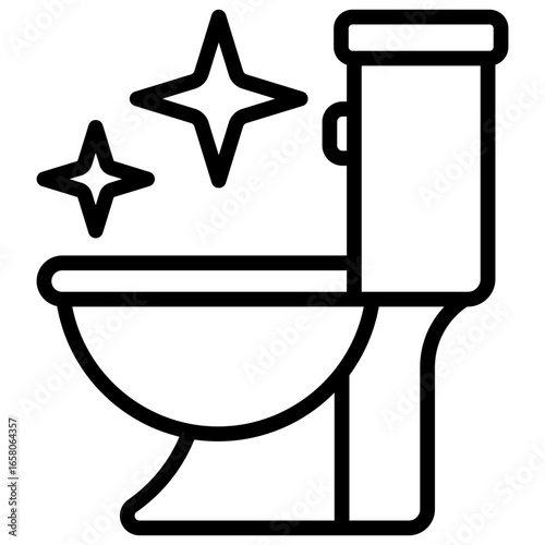 Toilet Outline Icon Design Vector - Toilet bowl with sparkles symbolizing bathroom, sanitation, daily hygiene, and water usage