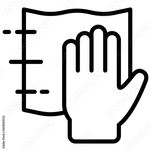 Cleaning Cloth Outline Icon Design Vector - Hand holding cloth wiping surface symbolizing sanitation and hygiene