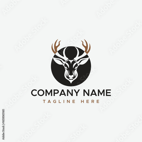 Majestic Deer Head Logo Design with Antlers and Circular Emblem stag