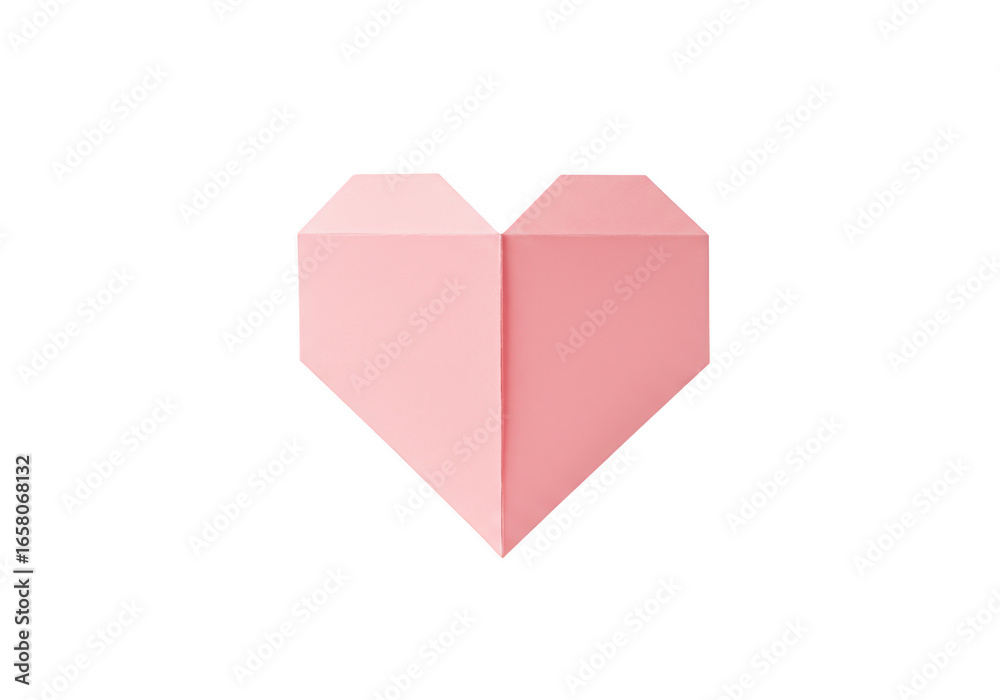 Fototapeta premium Pink origami heart isolated on transparent background, a symbol of love and romance, perfect for valentines day or any celebration of affection