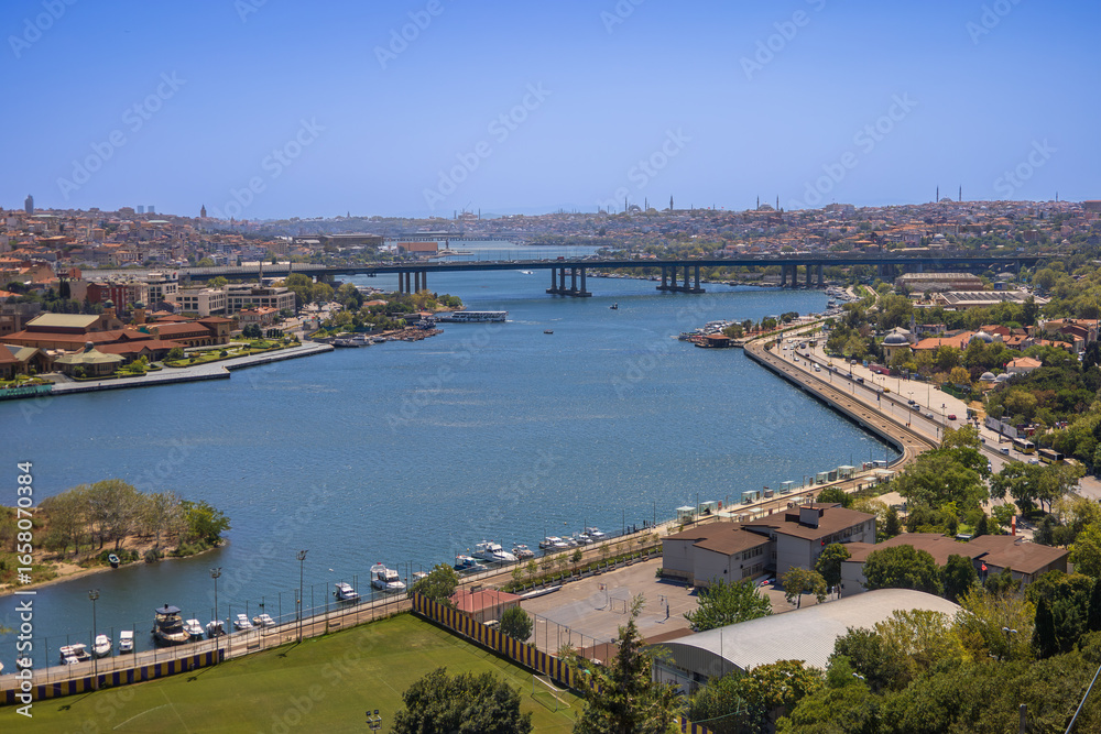 Fototapeta premium Panoramic View of Golden Horn and Bridges in Istanbul