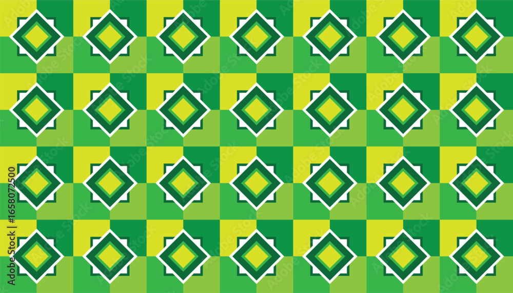 Fototapeta premium Green and yellow geometric diamond seamless pattern