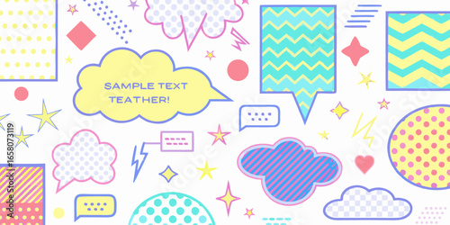 Vibrant collection of cartoon speech bubbles and geometric shapes in pastel colors comic graphic