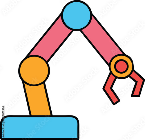 Flat vector robotic arm with simple joints mechanical device colorful Vector illustration