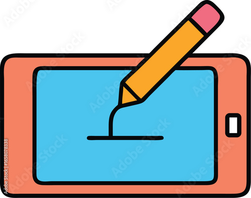 Flat vector electronic tablet stylus digital drawing accessory colorful Vector illustration