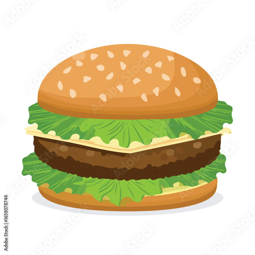 Burger with Double Lettuce and Sesame Seed Bun - AI Generated