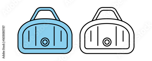 Illustration of two handbag designs, one in blue and one in white, showcasing modern style and simplicity.