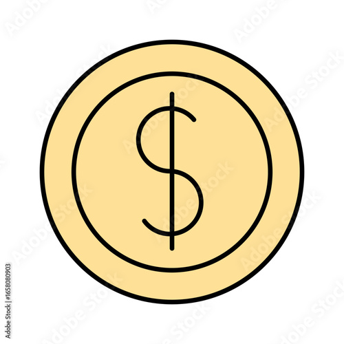 An illustration of a golden coin featuring a dollar sign, symbolizing wealth and finance.