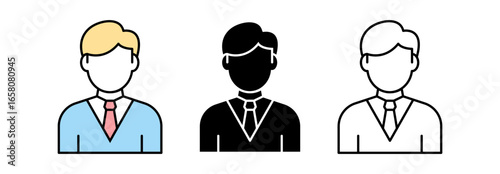 Three animated business professionals in suits: blond, dark-haired, and gray-haired, symbolizing diversity in the workplace.